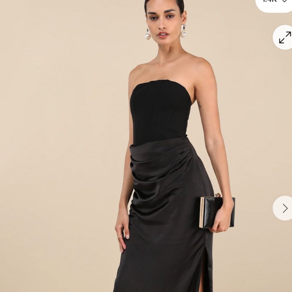NWT Lulus Mella Black Mixed Media Strapless Maxi Dress